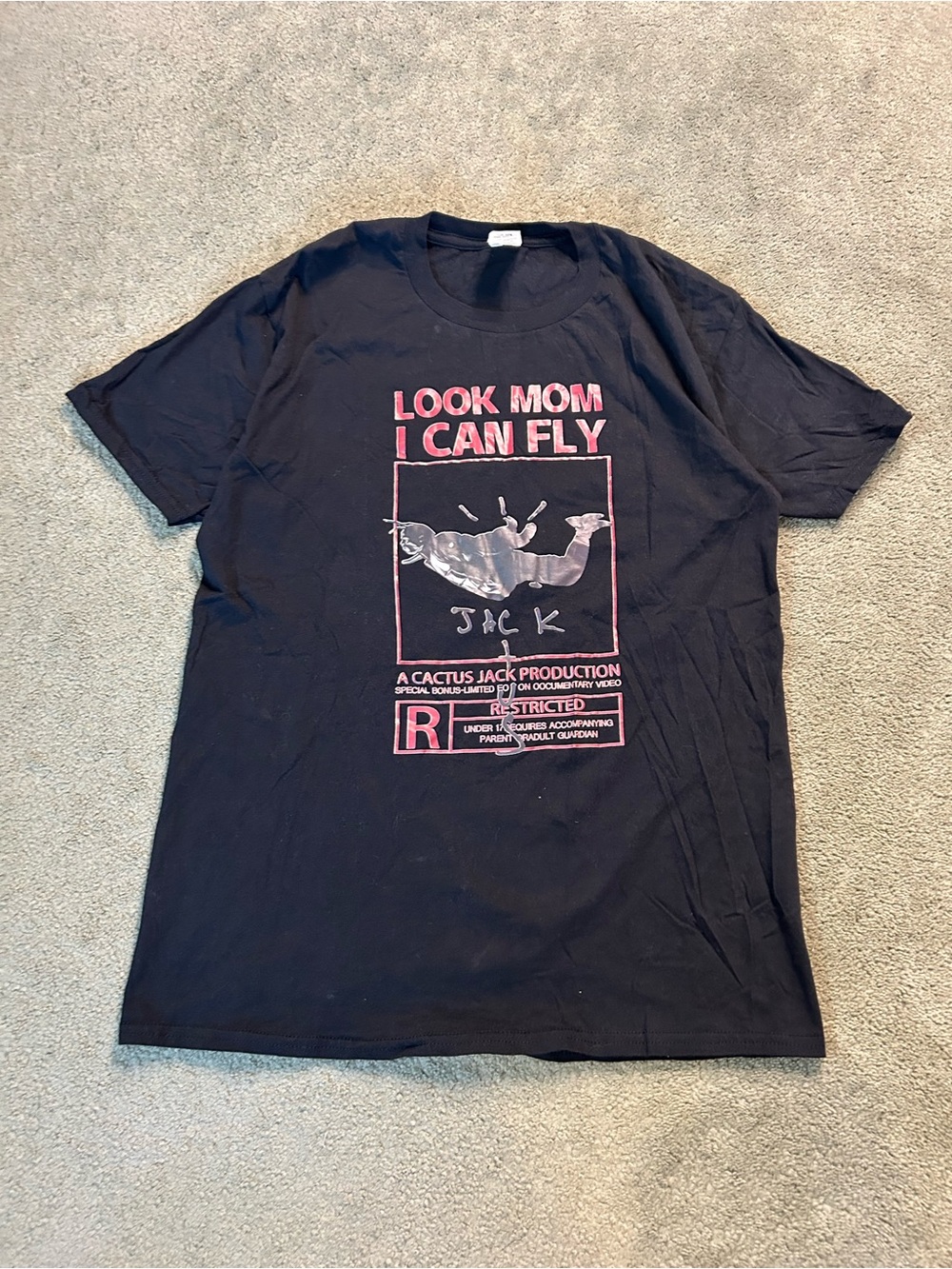 Travis Scott Cactus Jack Look Mom I Can Fly 2020 T-Shirt Black Size Large Promo